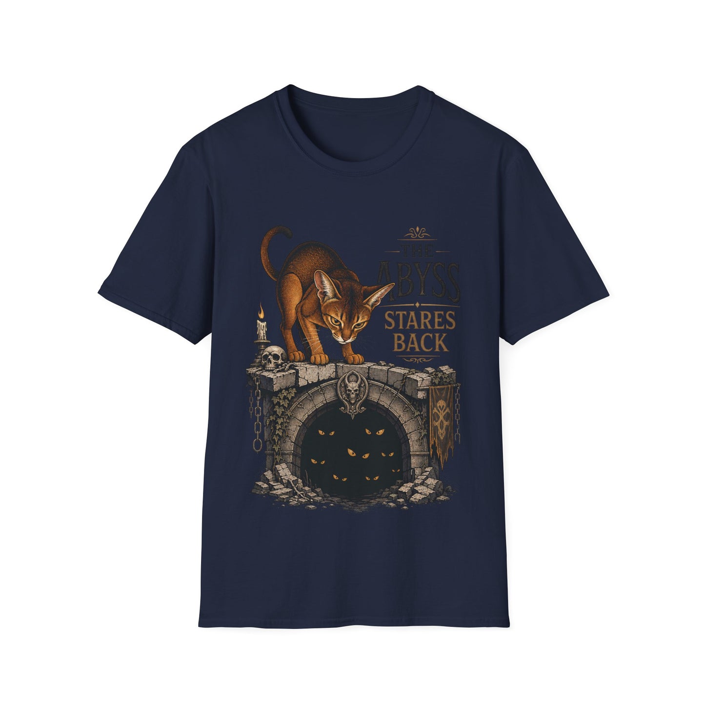 The Abyss Stares Back Dark Fantasy Abyssinian Cat T-Shirt
