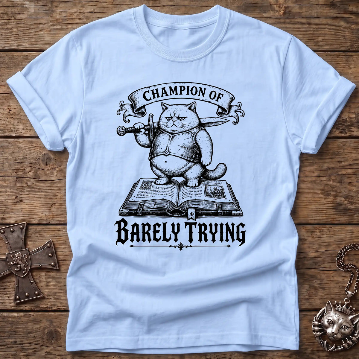 Barely Trying Cat Knight T-Shirt