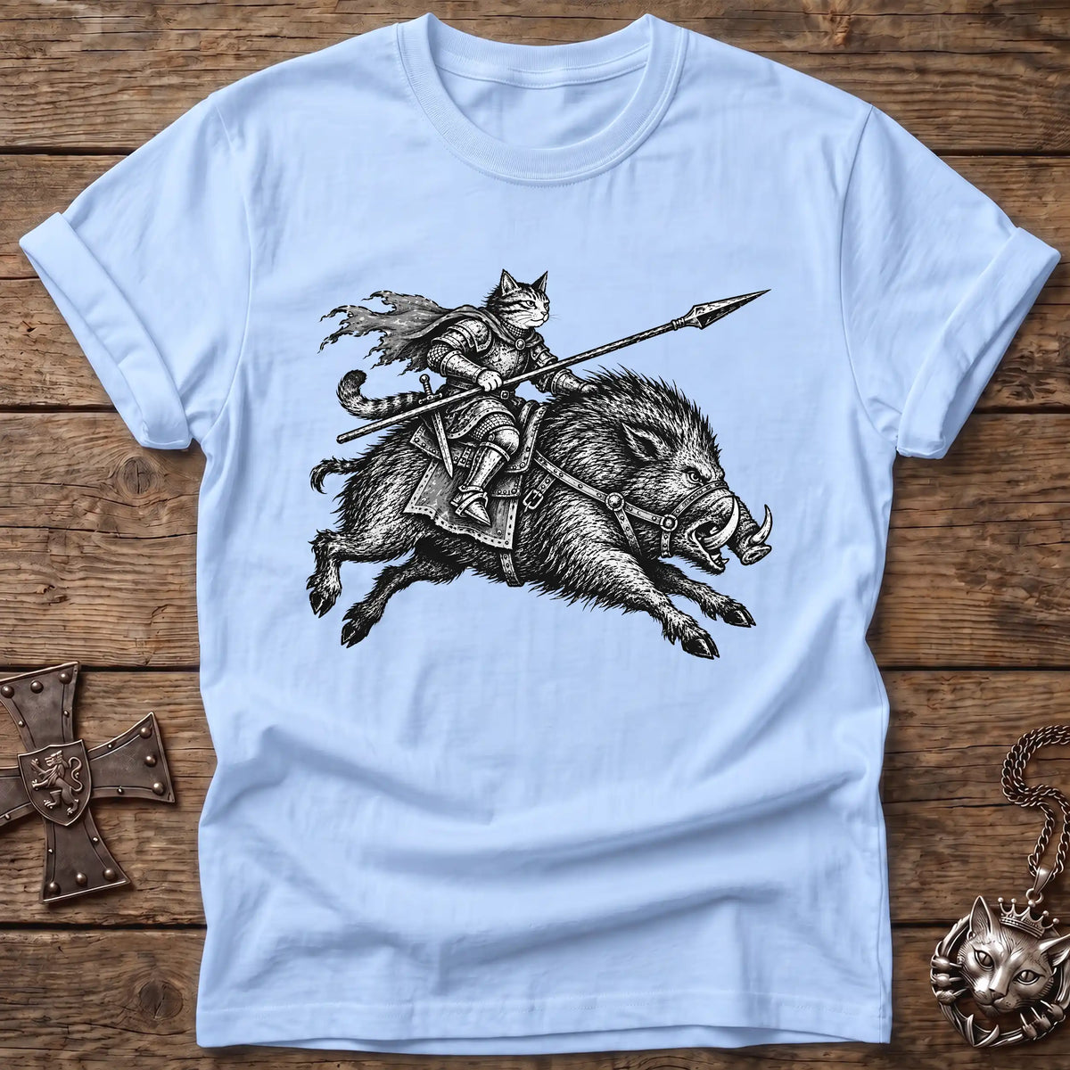 Boar Rider Cat Knight T-Shirt