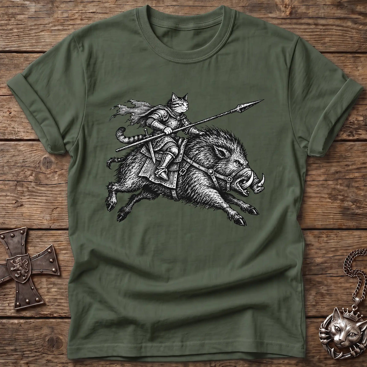 Boar Rider Cat Knight T-Shirt