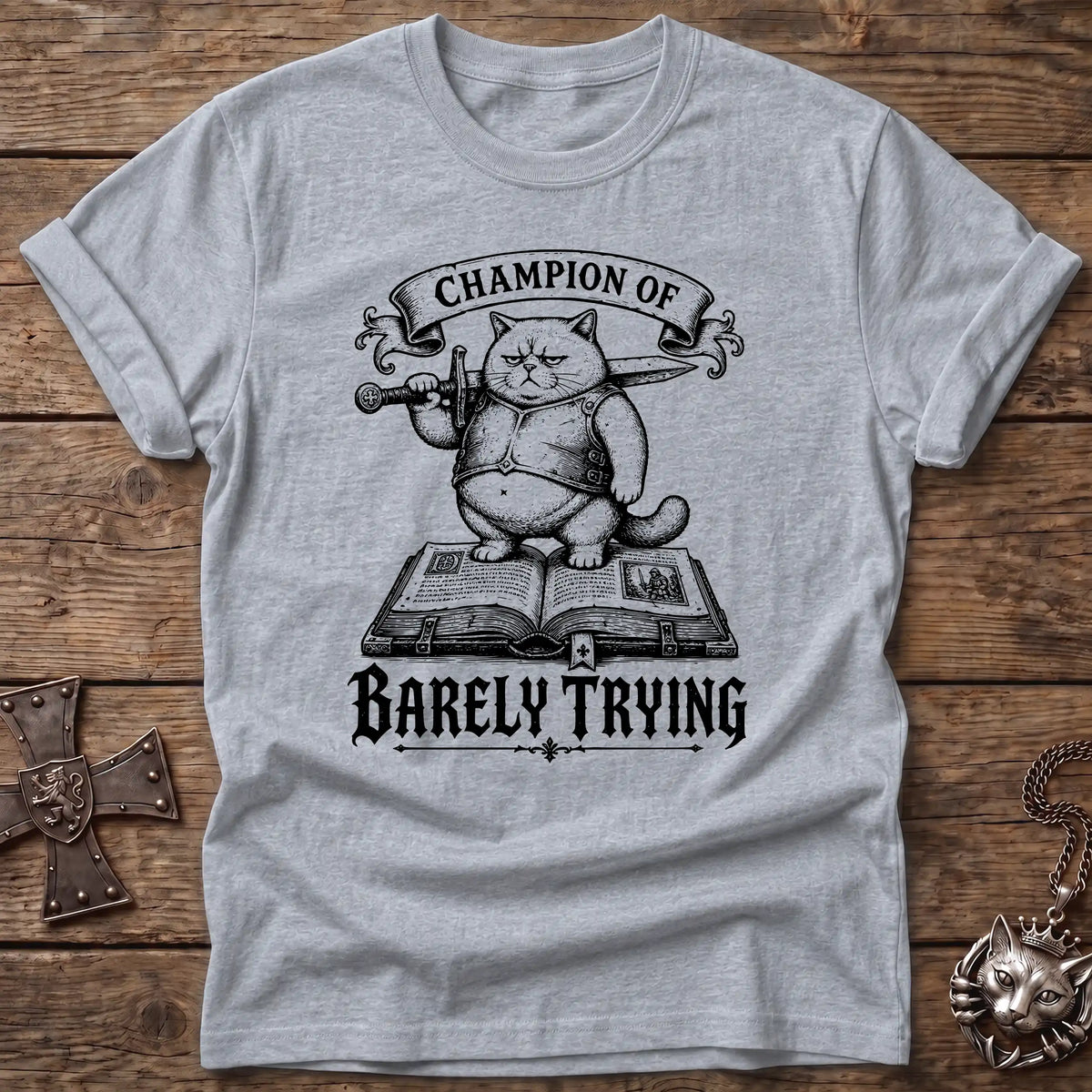Barely Trying Cat Knight T-Shirt