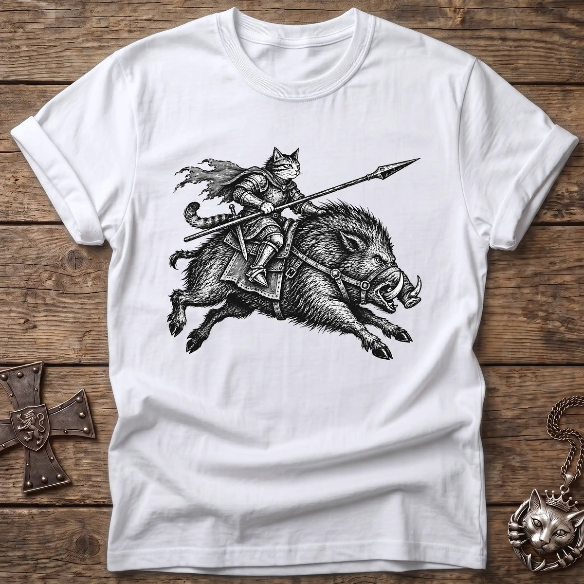 Boar Rider Cat Knight T-Shirt