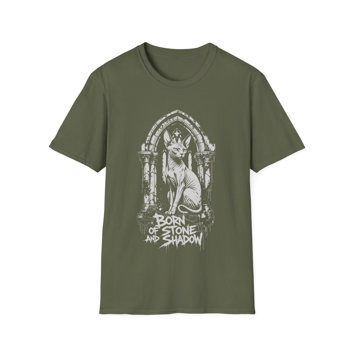 Born of Stone and Shadow Gothic Sphynx Cat T-Shirt