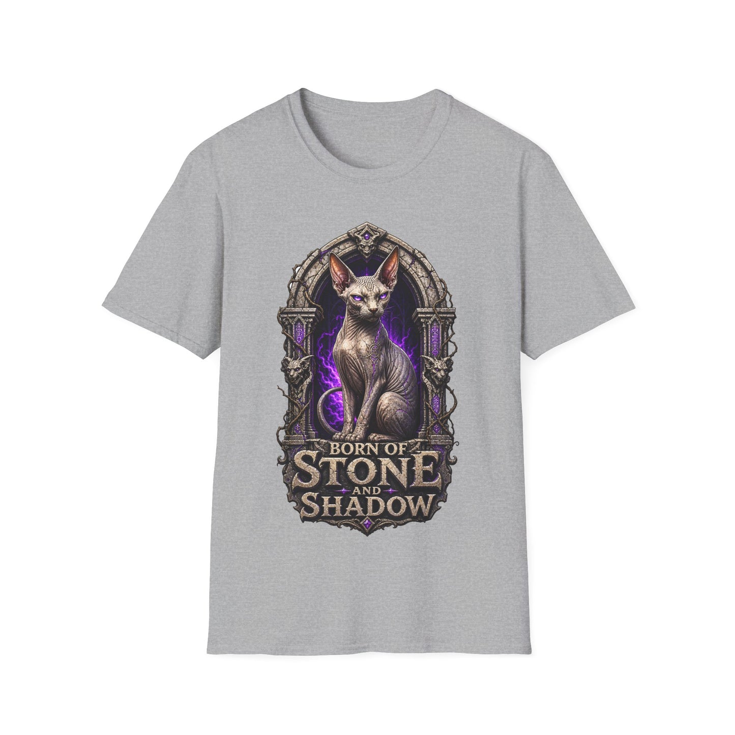 Born of Stone and Shadow Dark Fantasy Sphynx Cat T-Shirt