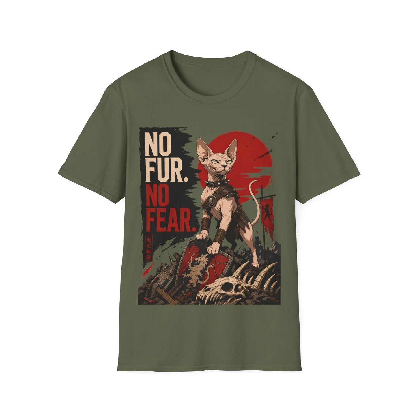 No Fur No Fear Sphynx Warrior Cat T-Shirt