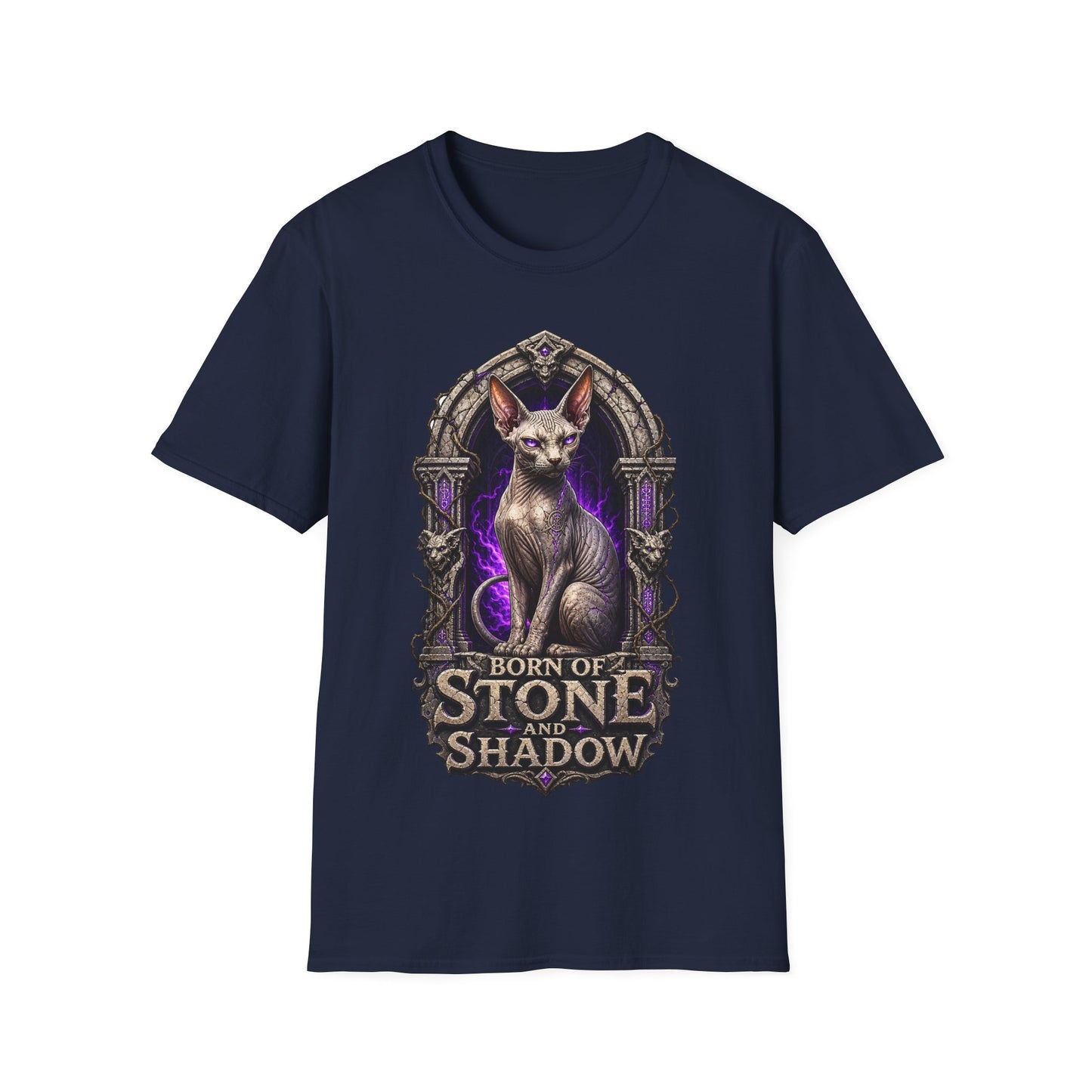 Born of Stone and Shadow Dark Fantasy Sphynx Cat T-Shirt