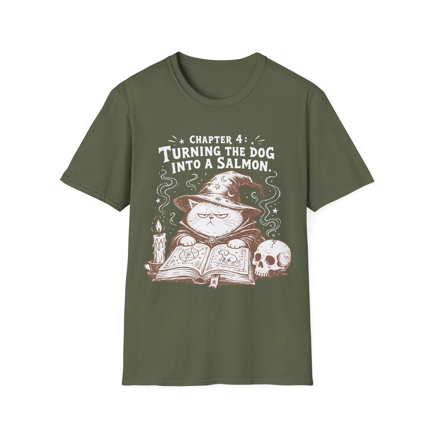 Turning the Dog into a Salmon Funny Witch Cat T-Shirt
