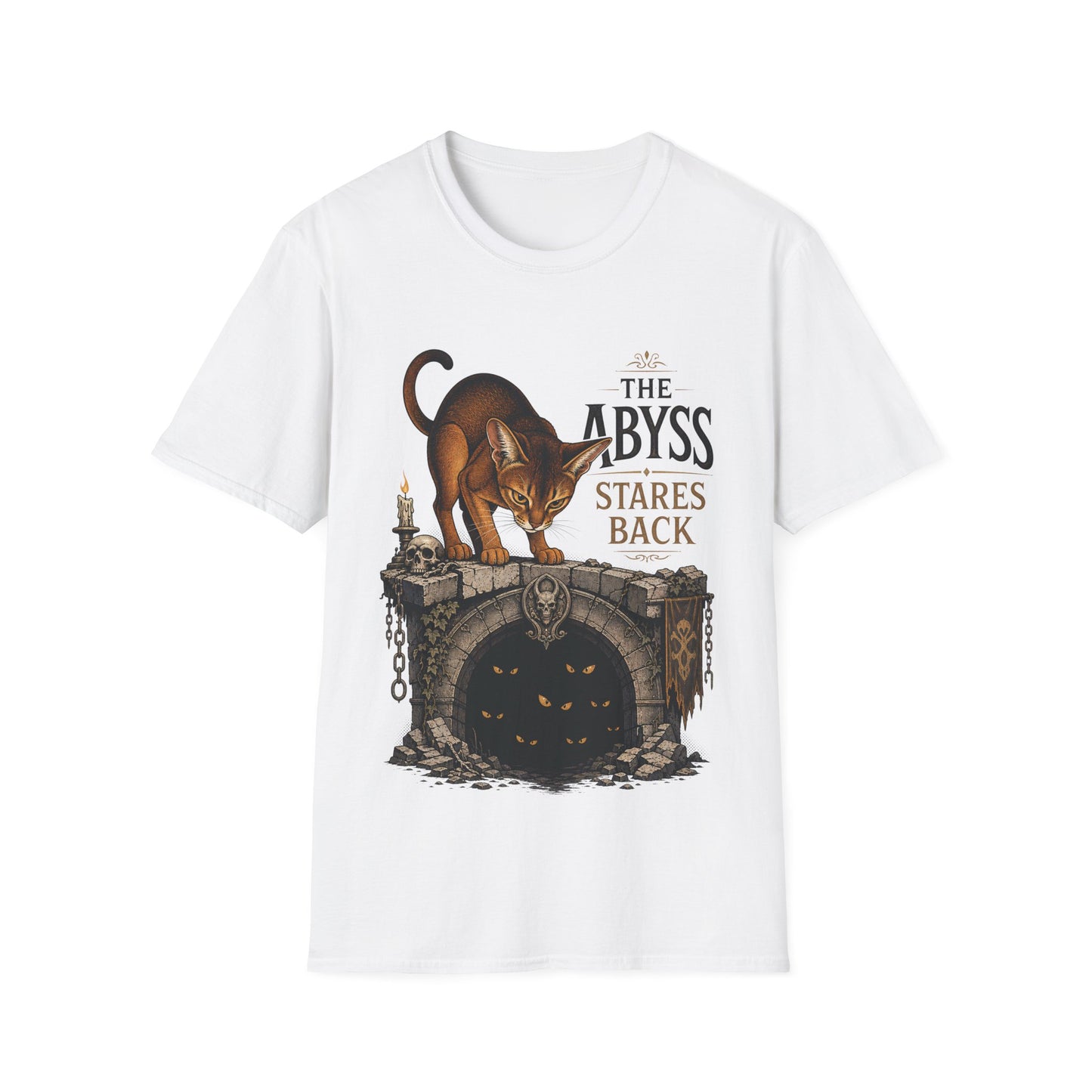 The Abyss Stares Back Dark Fantasy Abyssinian Cat T-Shirt