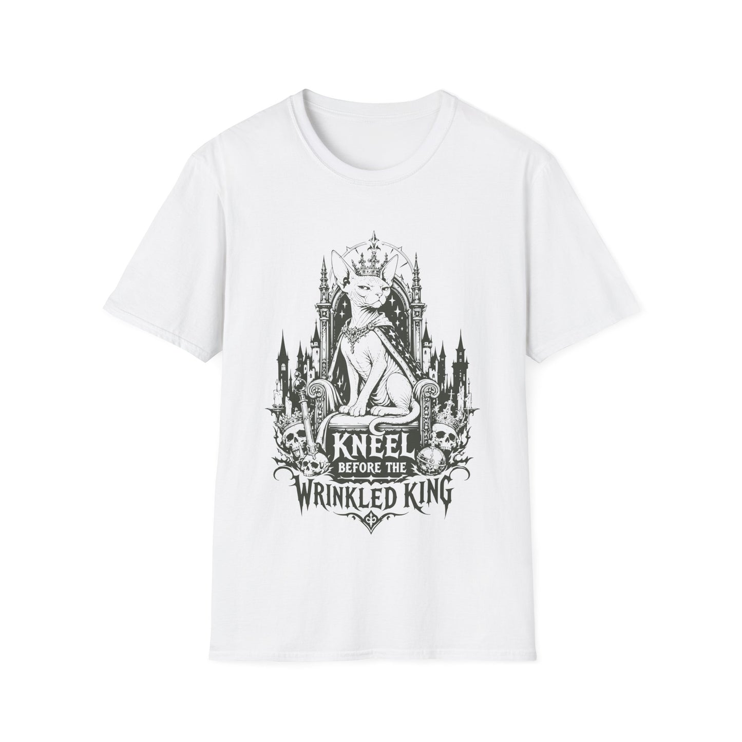 Kneel Before the Wrinkled King Funny Sphynx Royal Cat T-Shirt