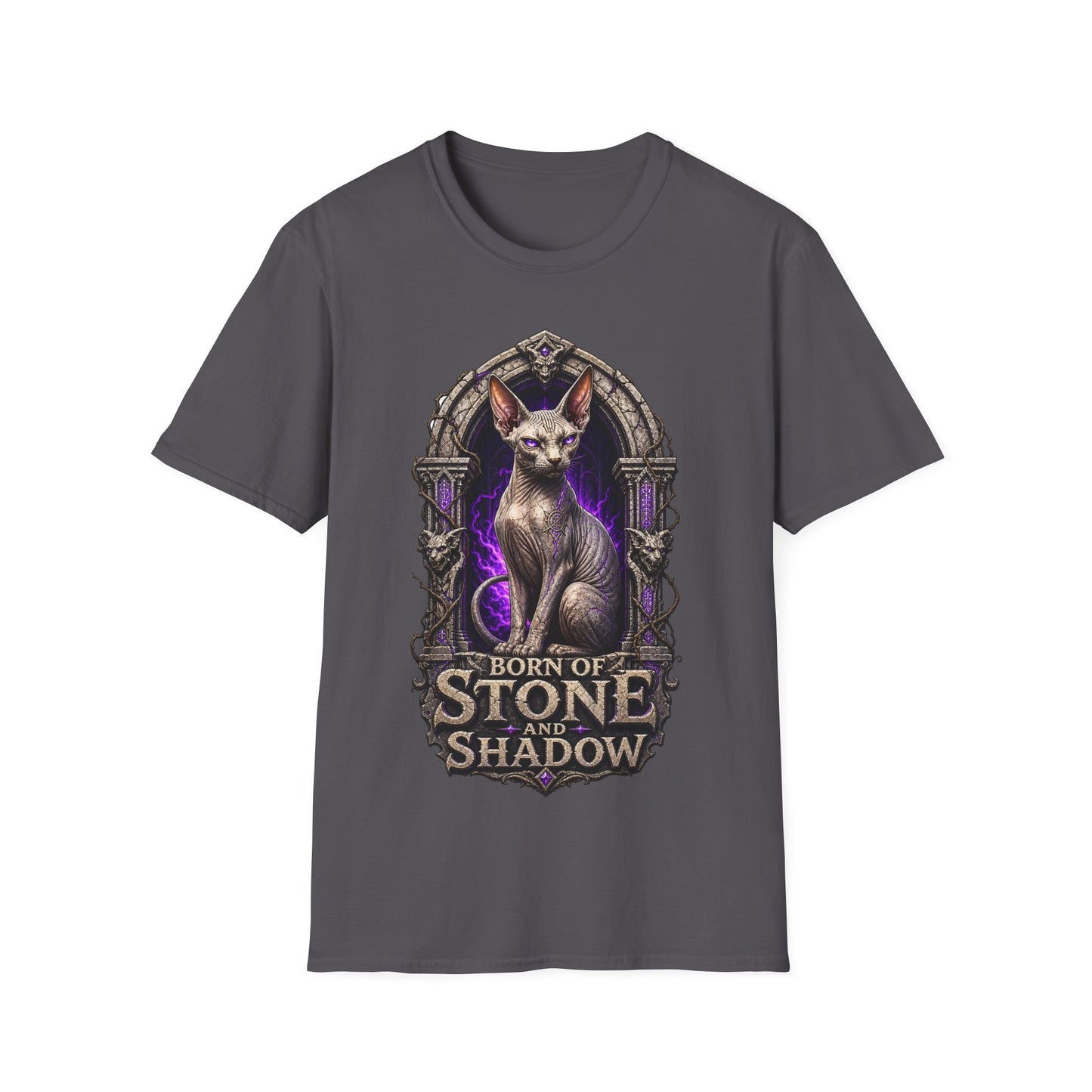 Born of Stone and Shadow Dark Fantasy Sphynx Cat T-Shirt