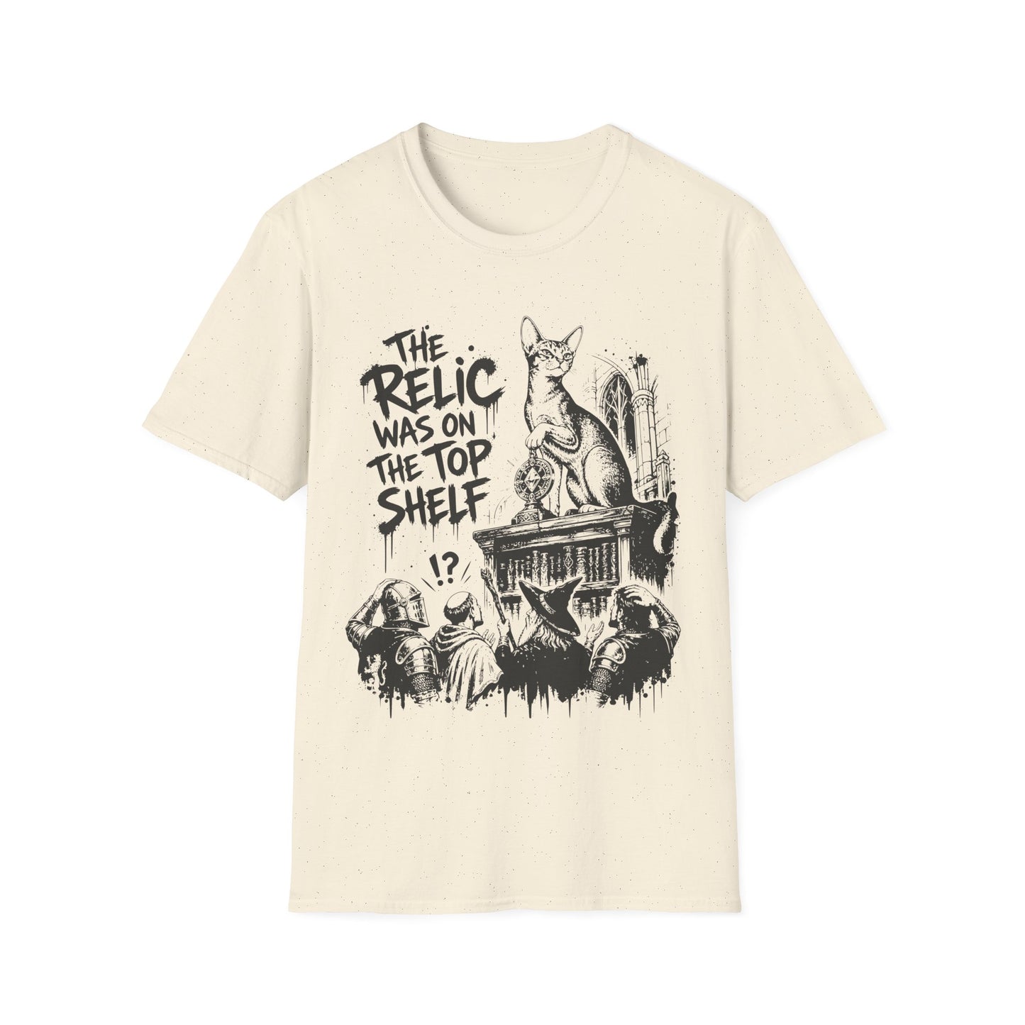 The Relic Was on the Top Shelf Funny Fantasy Cat T-Shirt