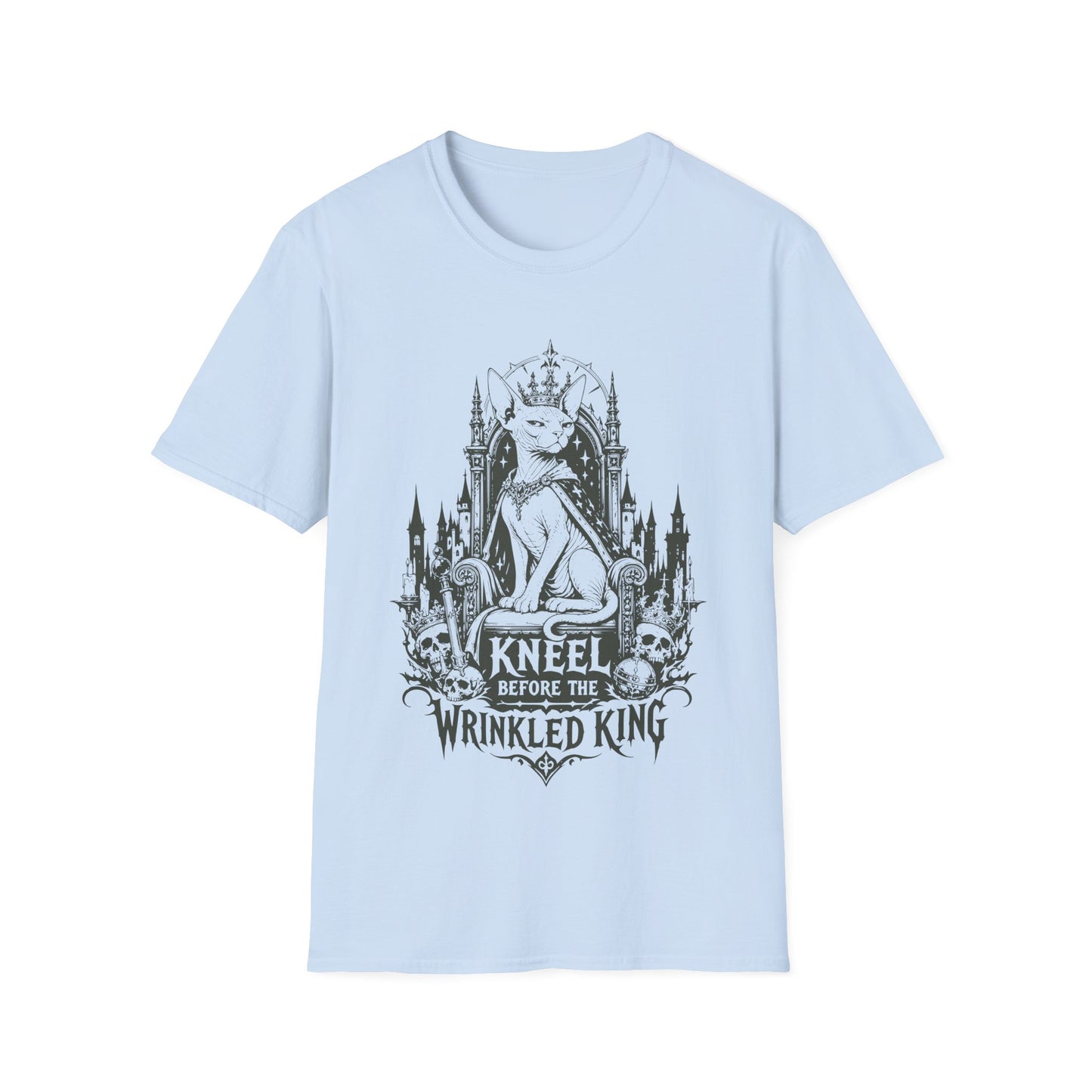 Kneel Before the Wrinkled King Funny Sphynx Royal Cat T-Shirt