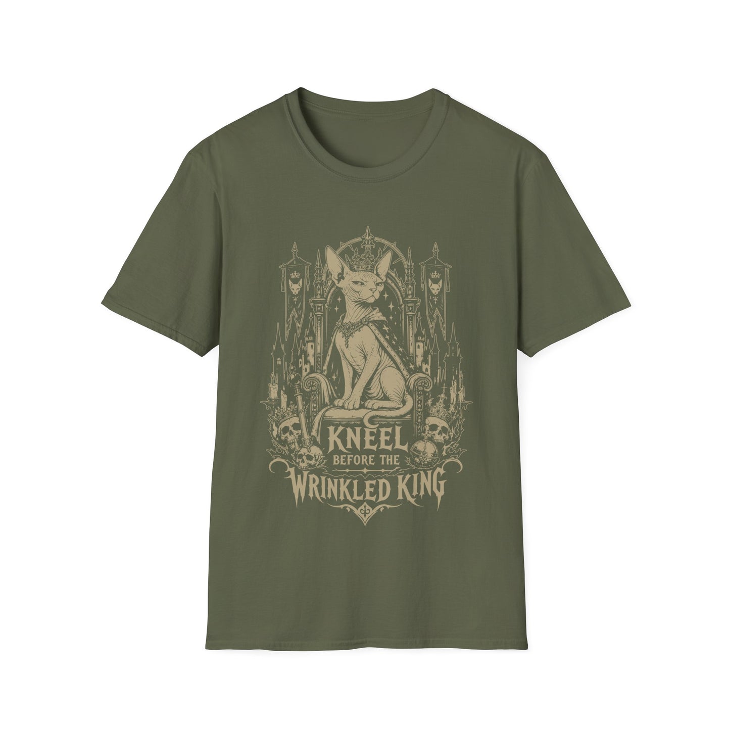 Kneel Before the Wrinkled King Funny Sphynx Royal Cat T-Shirt