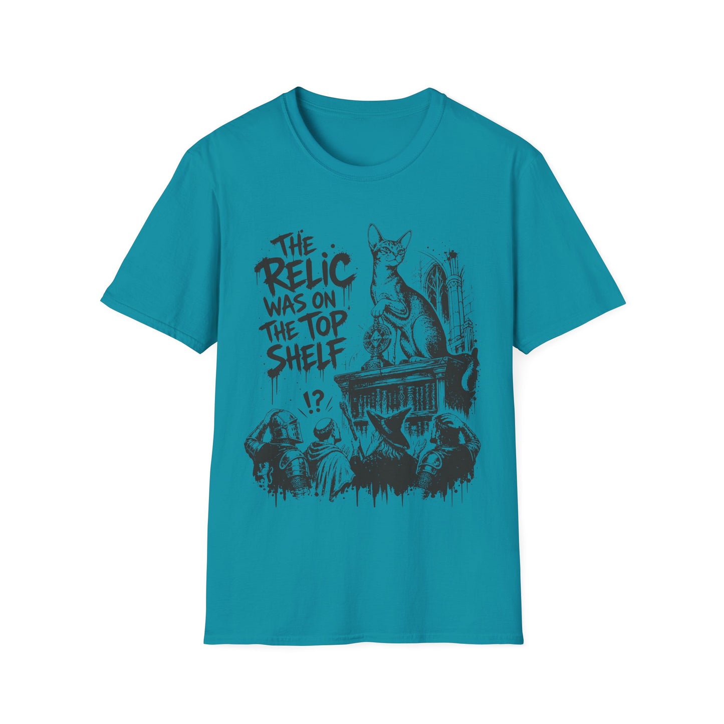 The Relic Was on the Top Shelf Funny Fantasy Cat T-Shirt
