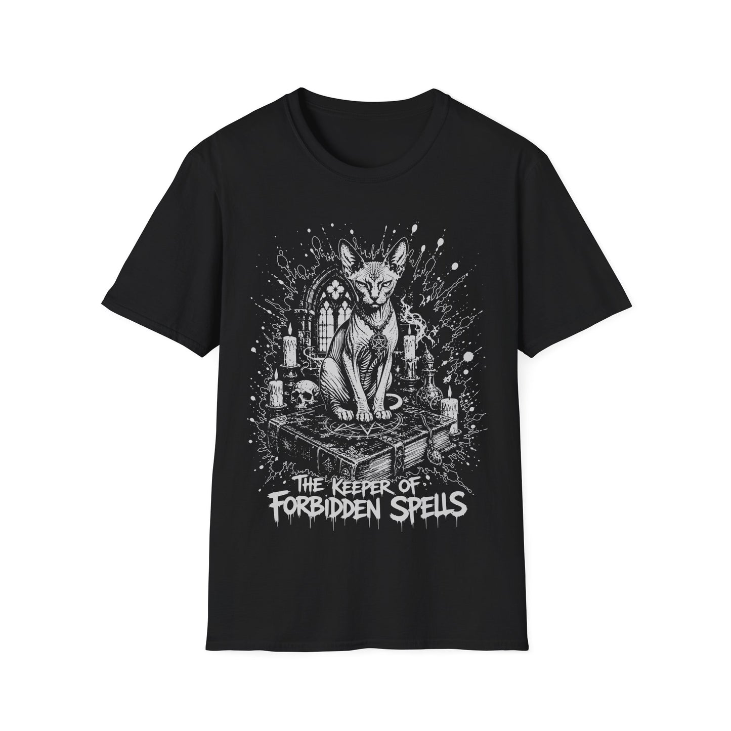 Keeper of Forbidden Spells Dark Magic Sphynx Cat T-Shirt