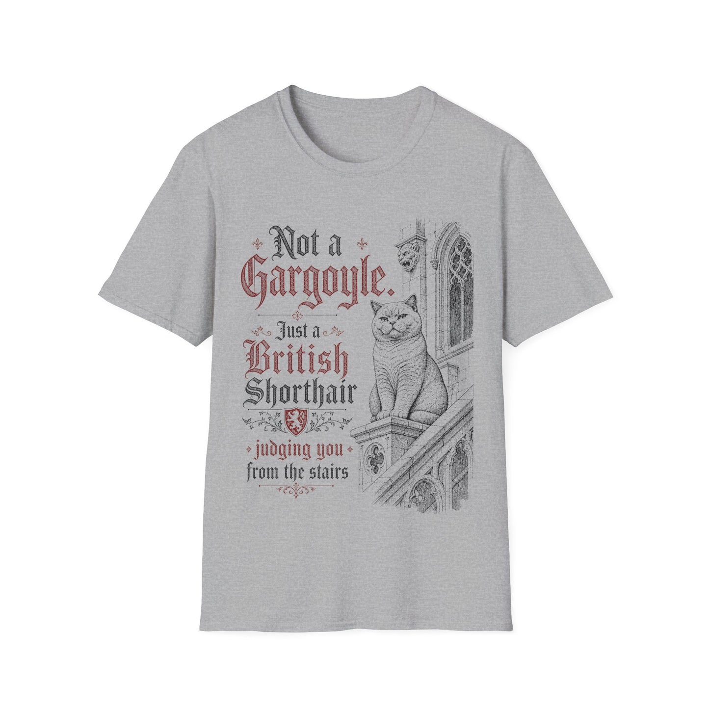 Not a Gargoyle. Just a British Shorthair Judging You from the Stairs T-Shirt