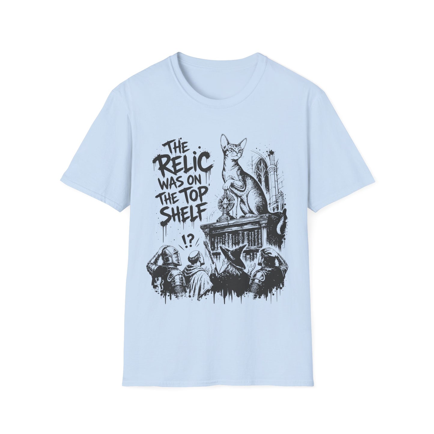 The Relic Was on the Top Shelf Funny Fantasy Cat T-Shirt