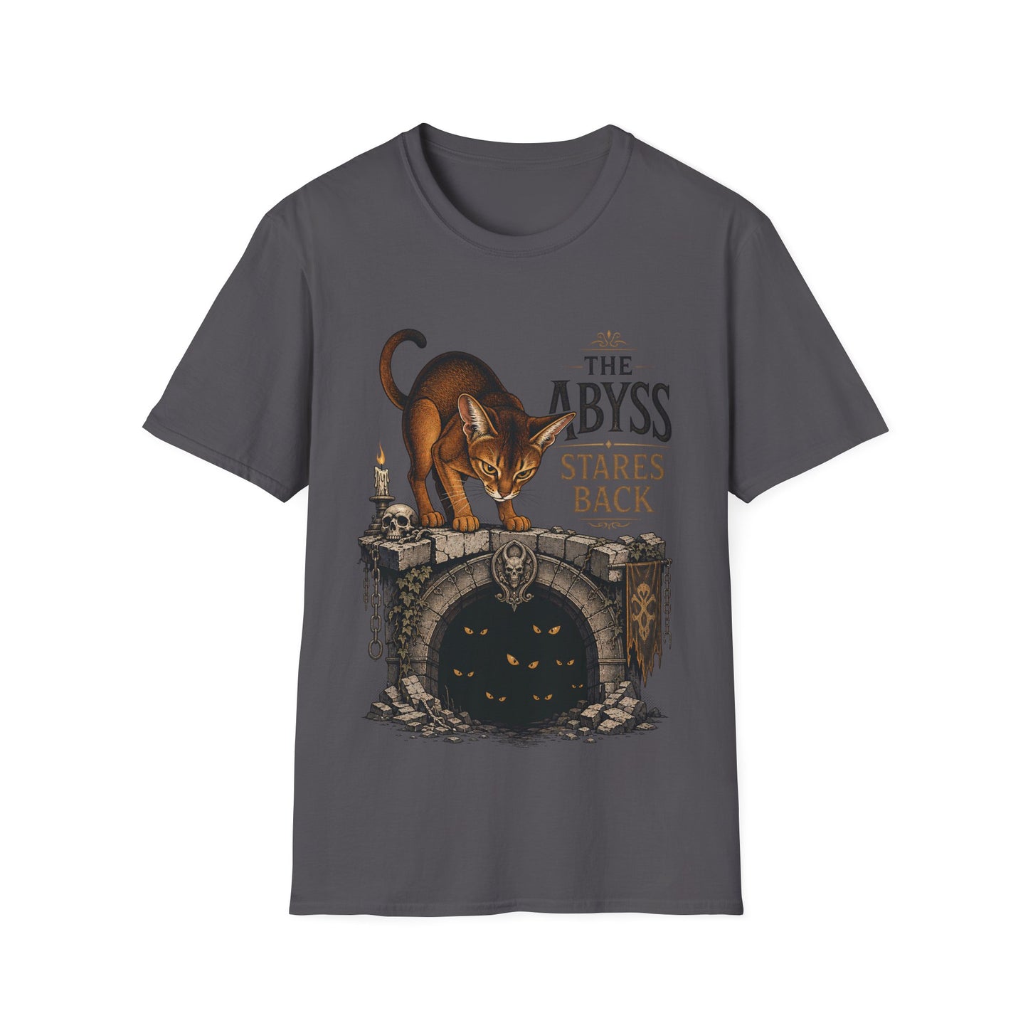 The Abyss Stares Back Dark Fantasy Abyssinian Cat T-Shirt