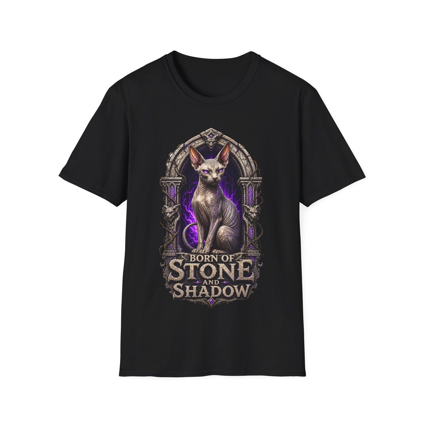Born of Stone and Shadow Dark Fantasy Sphynx Cat T-Shirt