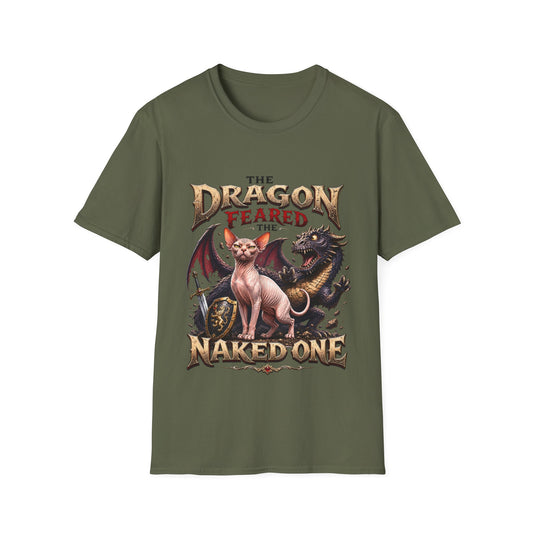 The Dragon Feared the Naked One Funny Sphynx Dragon Slayer Cat T-Shirt