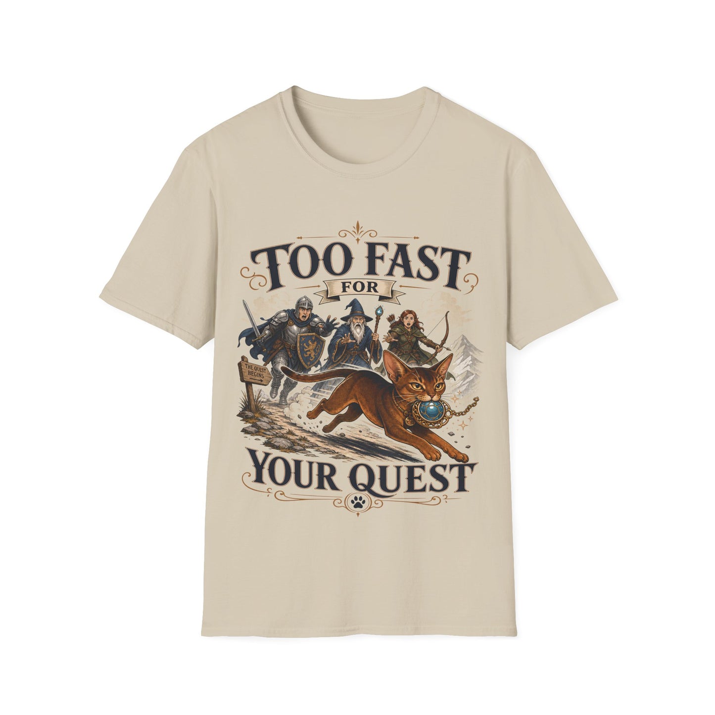 Too Fast for Your Quest Funny Abyssinian Fantasy Adventure Cat T-Shirt