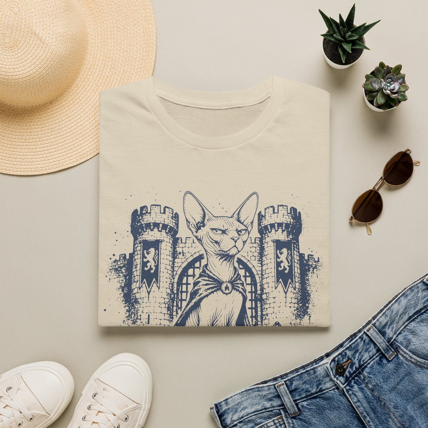 The Bald Gatekeeper Sphynx Castle Guardian Cat T-Shirt