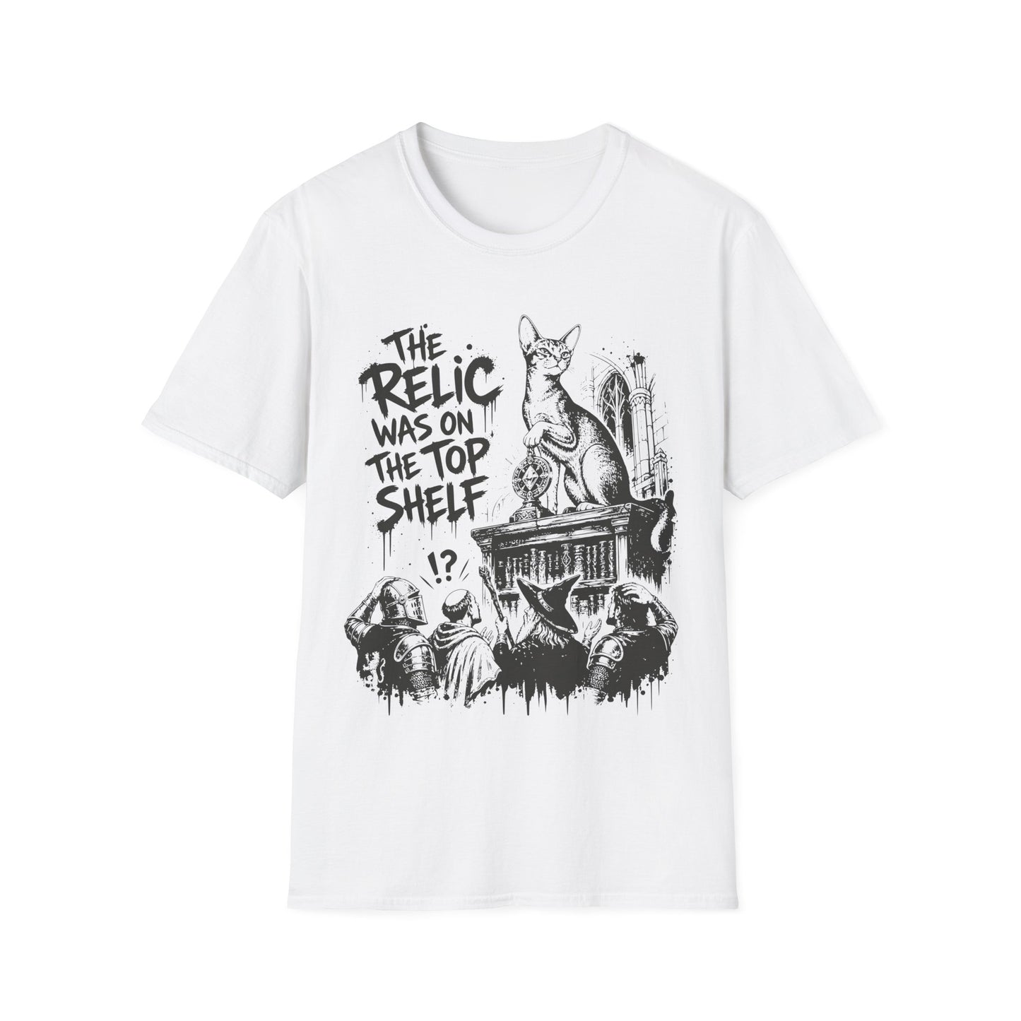 The Relic Was on the Top Shelf Funny Fantasy Cat T-Shirt