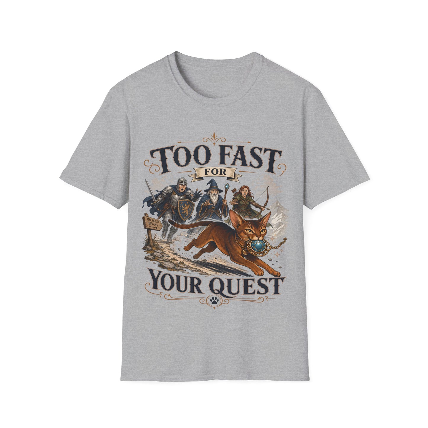 Too Fast for Your Quest Funny Abyssinian Fantasy Adventure Cat T-Shirt