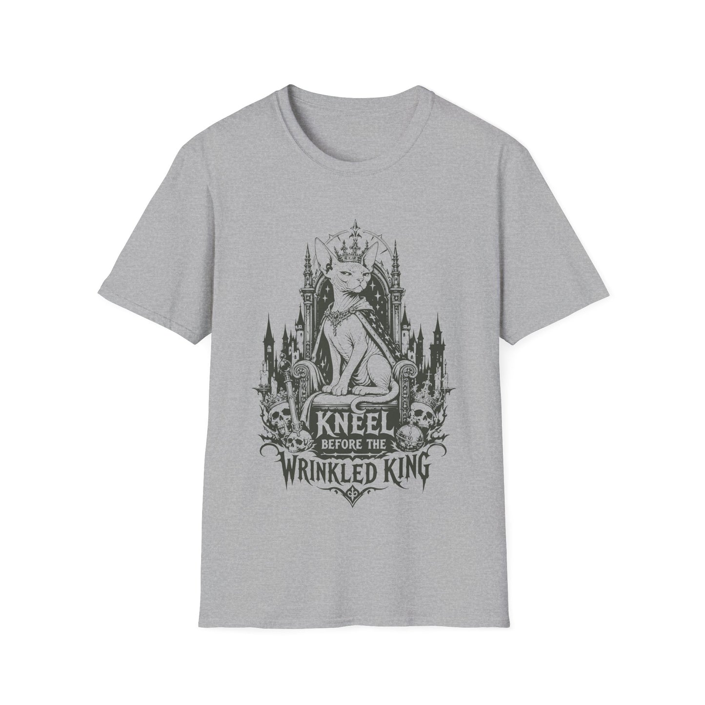 Kneel Before the Wrinkled King Funny Sphynx Royal Cat T-Shirt