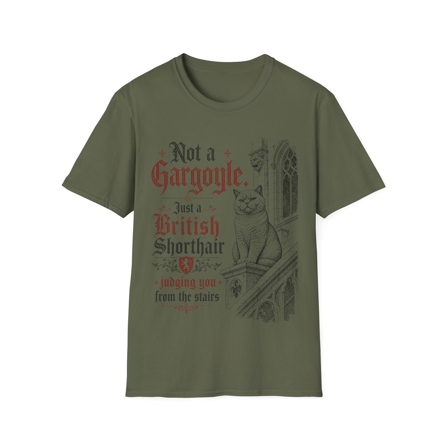 Not a Gargoyle. Just a British Shorthair Judging You from the Stairs T-Shirt