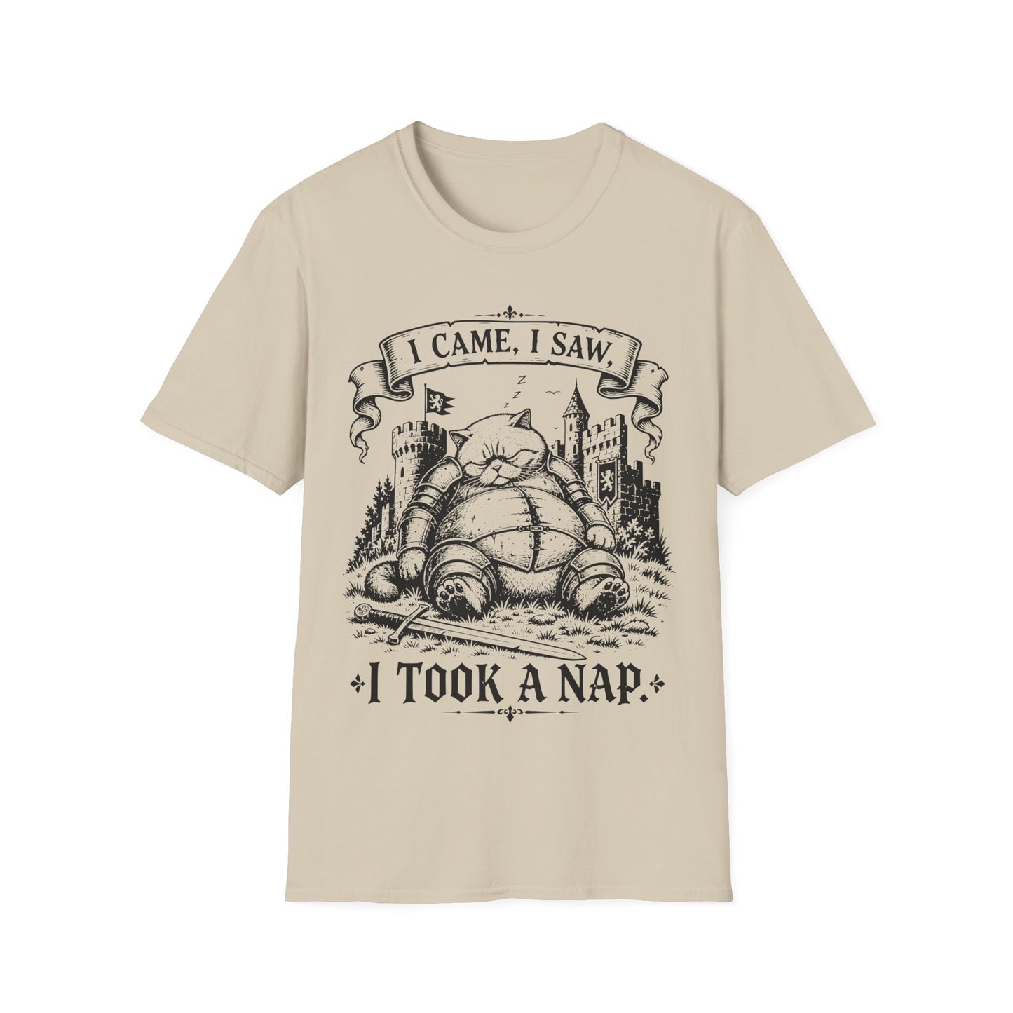I Came, I Saw, I Took a Nap Funny Medieval Cat Knight T-Shirt