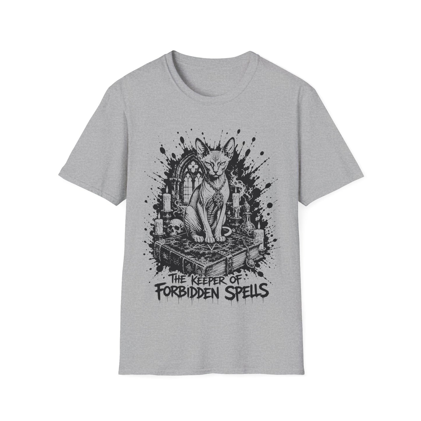 Keeper of Forbidden Spells Dark Magic Sphynx Cat T-Shirt