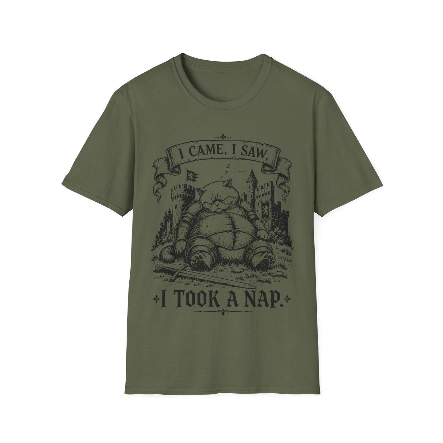 I Came, I Saw, I Took a Nap Funny Medieval Cat Knight T-Shirt