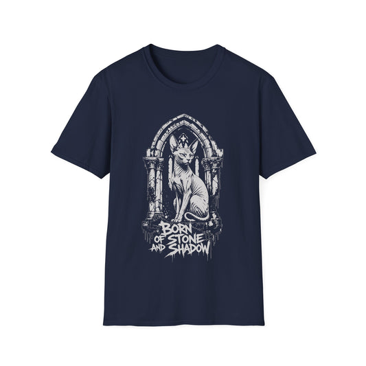 Born of Stone and Shadow Gothic Sphynx Cat T-Shirt