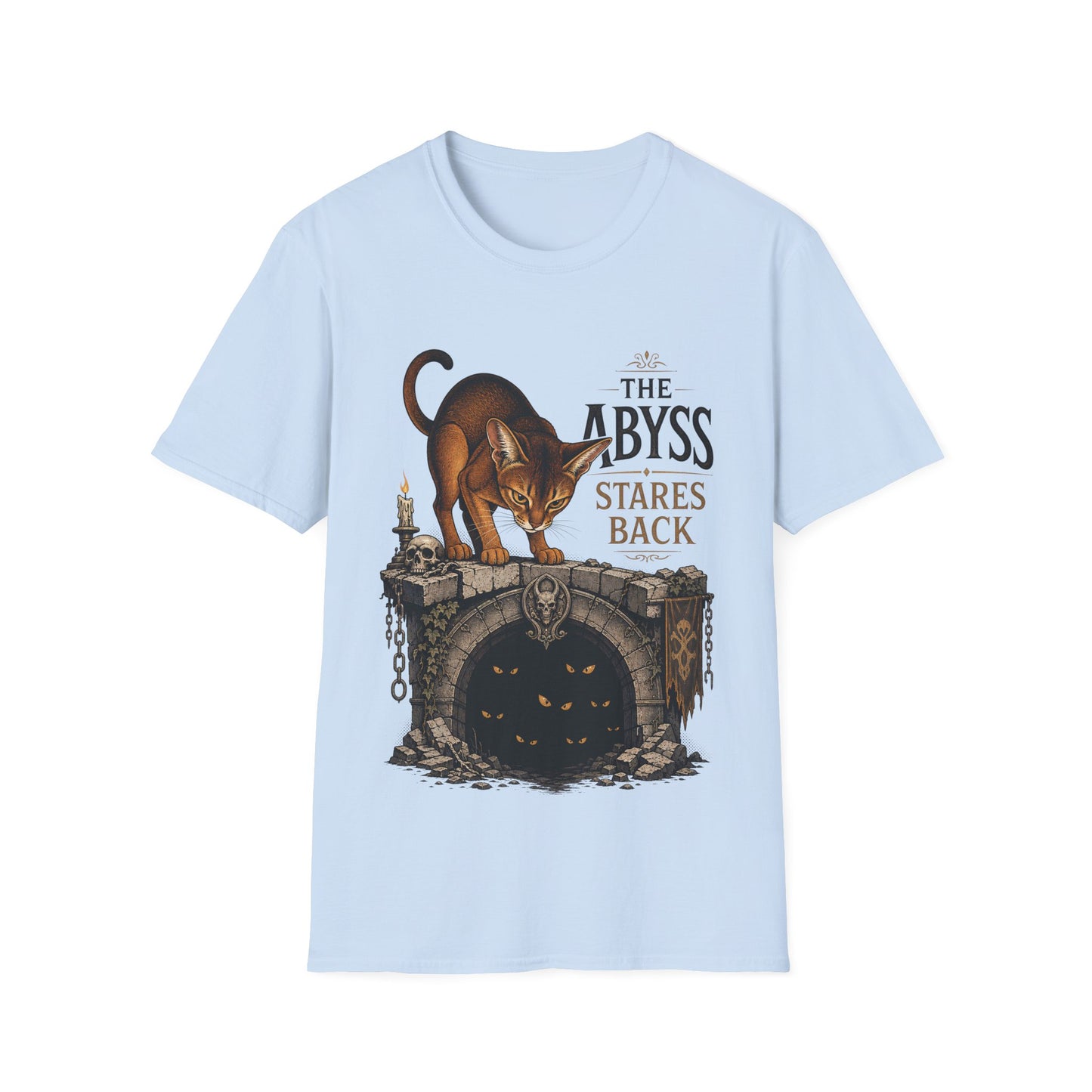 The Abyss Stares Back Dark Fantasy Abyssinian Cat T-Shirt