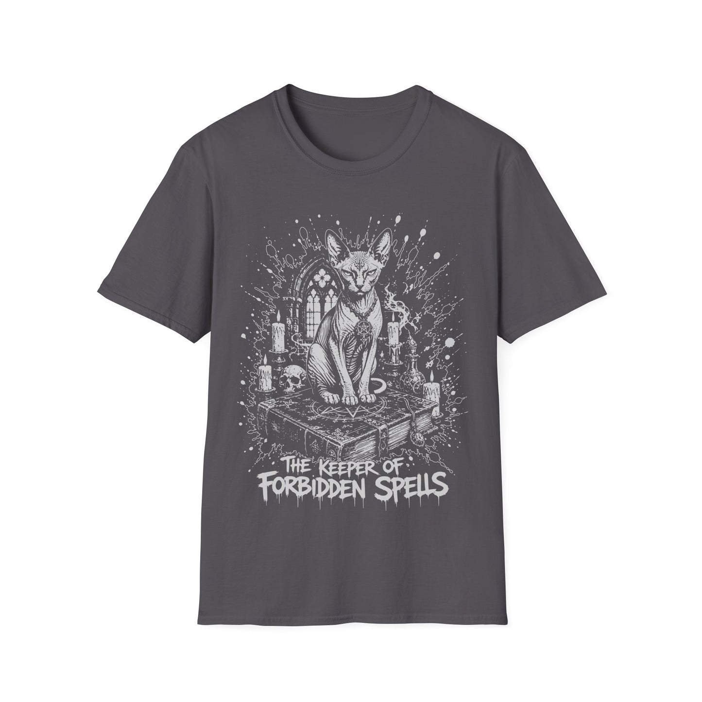 Keeper of Forbidden Spells Dark Magic Sphynx Cat T-Shirt