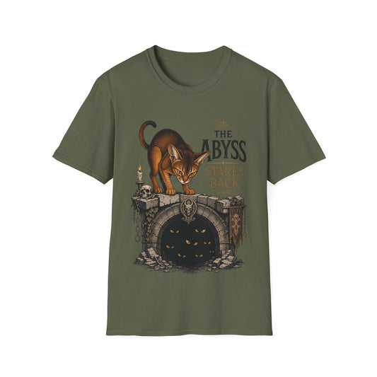 The Abyss Stares Back Dark Fantasy Abyssinian Cat T-Shirt
