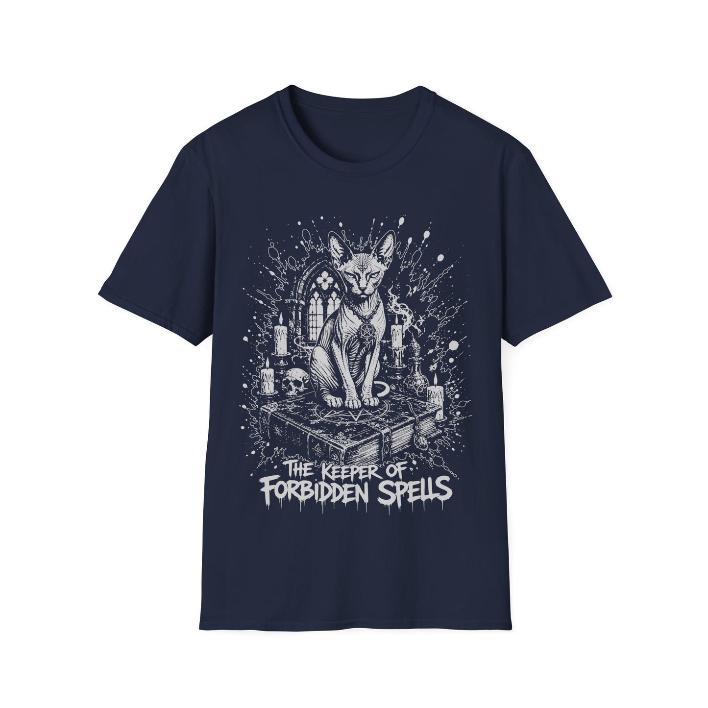 Keeper of Forbidden Spells Dark Magic Sphynx Cat T-Shirt