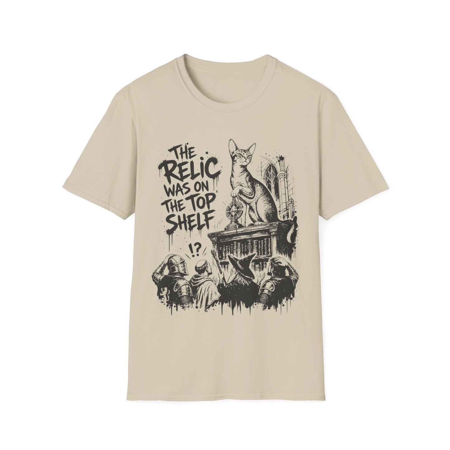 The Relic Was on the Top Shelf Funny Fantasy Cat T-Shirt