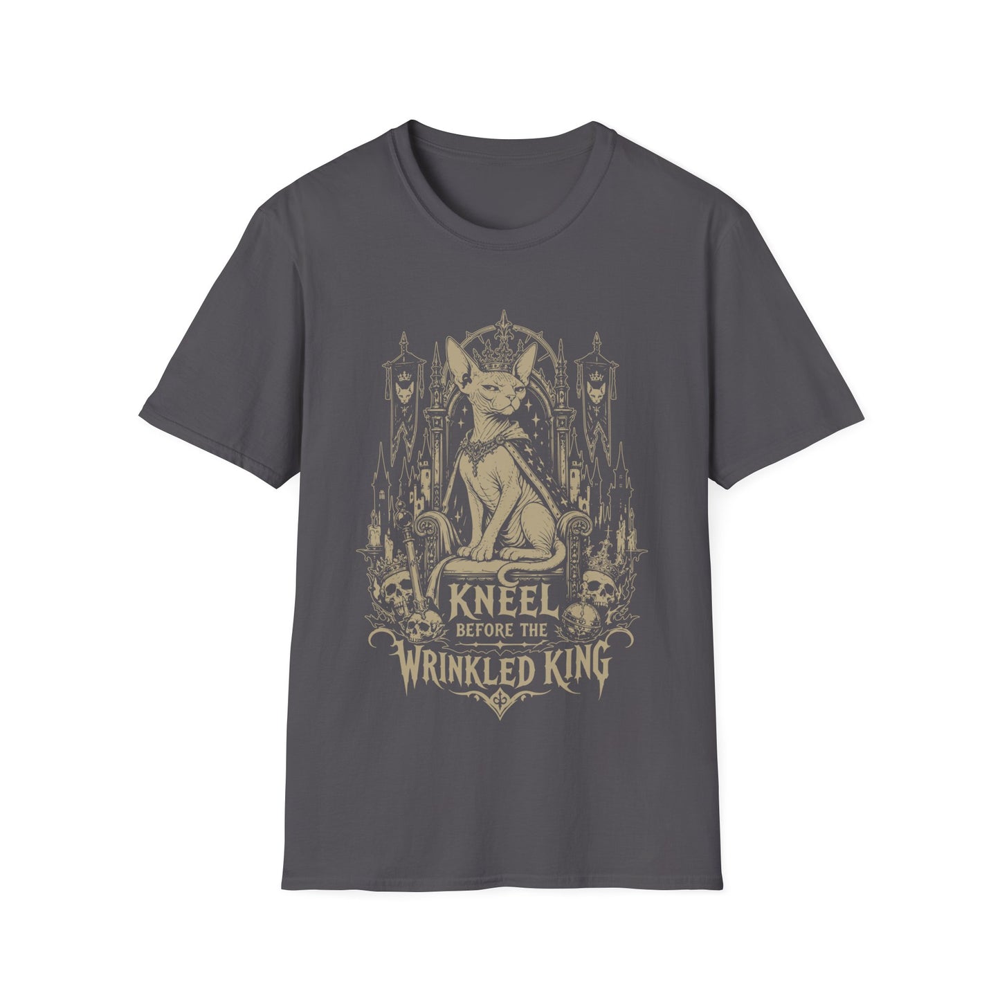 Kneel Before the Wrinkled King Funny Sphynx Royal Cat T-Shirt