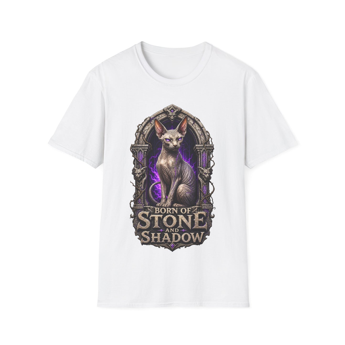 Born of Stone and Shadow Dark Fantasy Sphynx Cat T-Shirt
