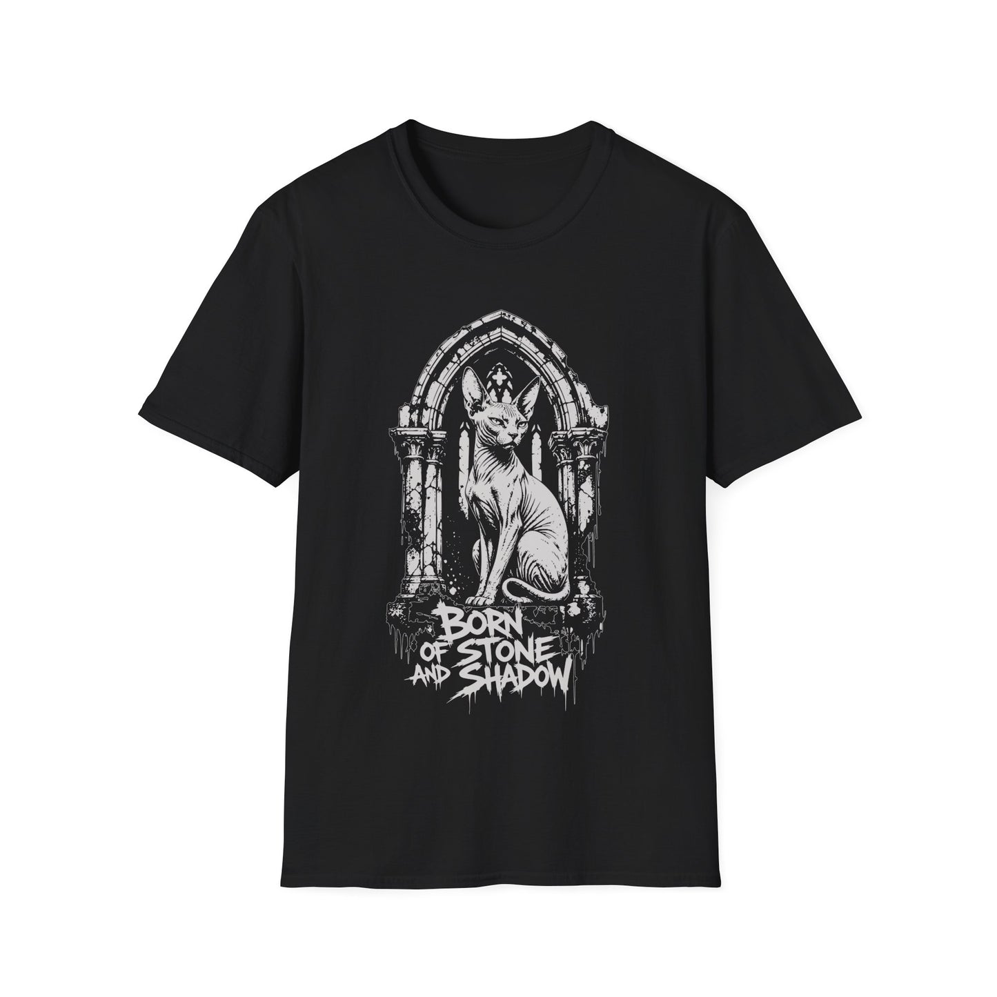 Born of Stone and Shadow Gothic Sphynx Cat T-Shirt
