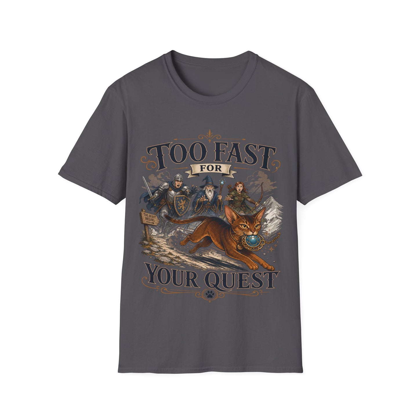 Too Fast for Your Quest Funny Abyssinian Fantasy Adventure Cat T-Shirt