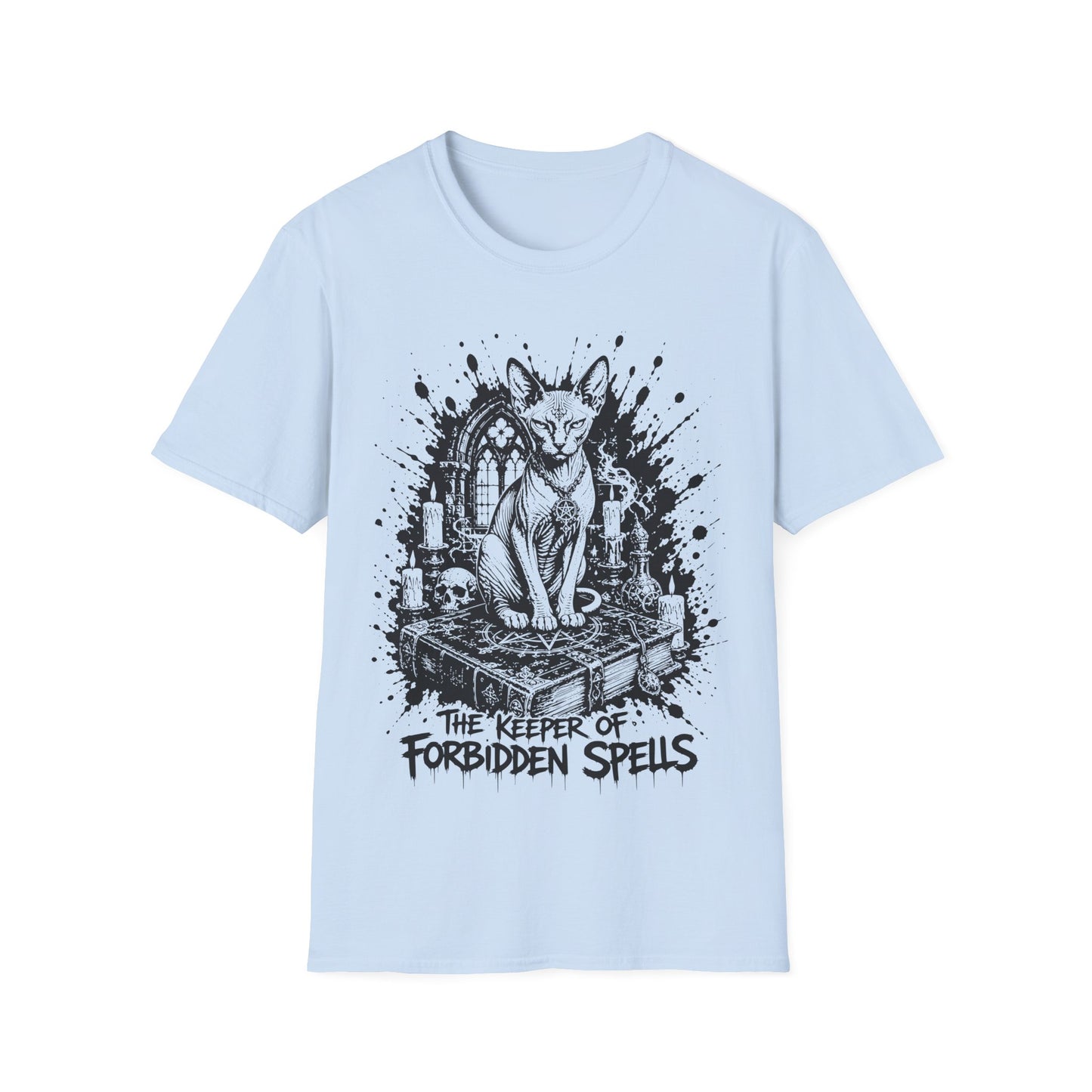 Keeper of Forbidden Spells Dark Magic Sphynx Cat T-Shirt
