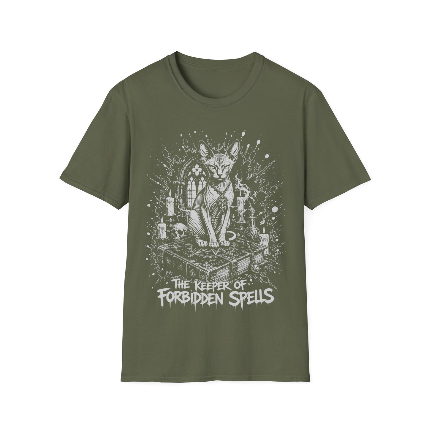 Keeper of Forbidden Spells Dark Magic Sphynx Cat T-Shirt