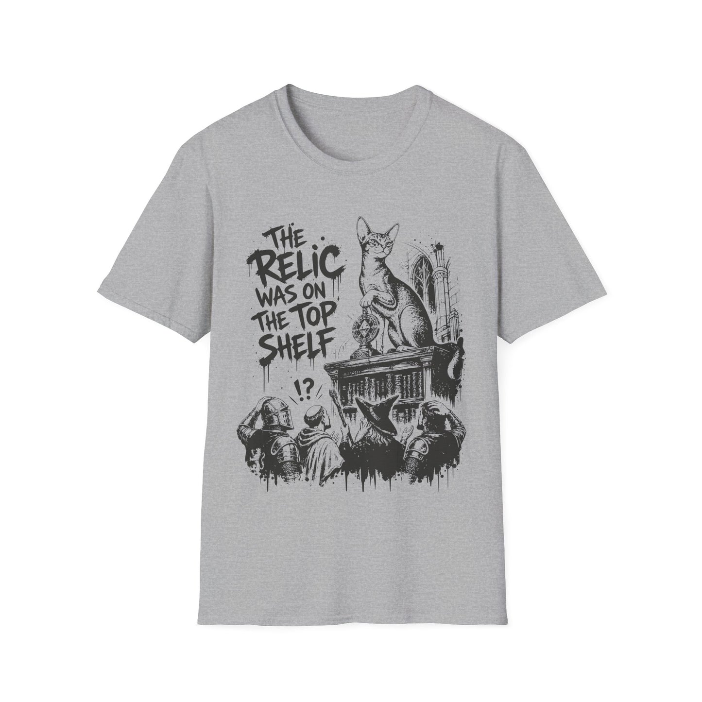 The Relic Was on the Top Shelf Funny Fantasy Cat T-Shirt
