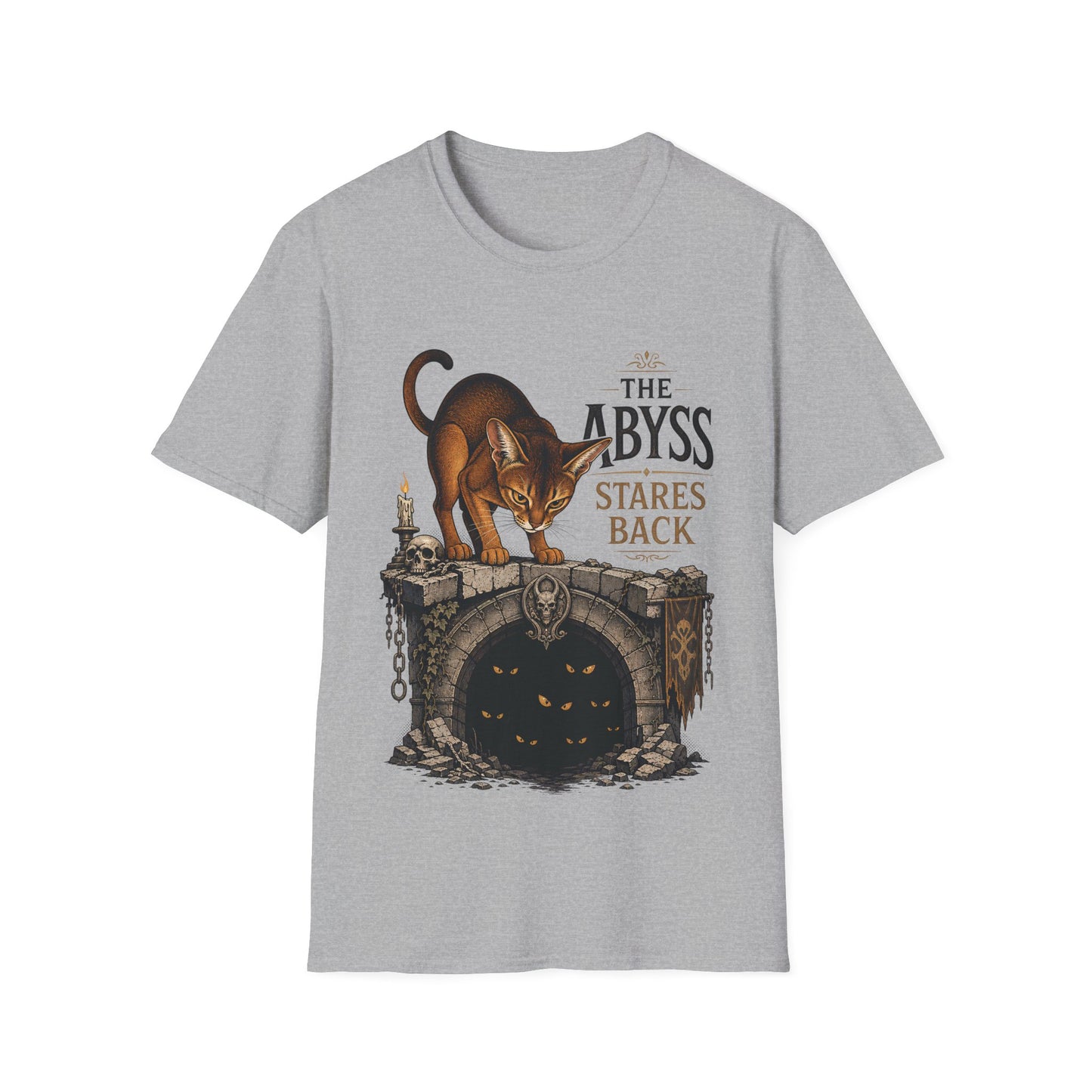 The Abyss Stares Back Dark Fantasy Abyssinian Cat T-Shirt