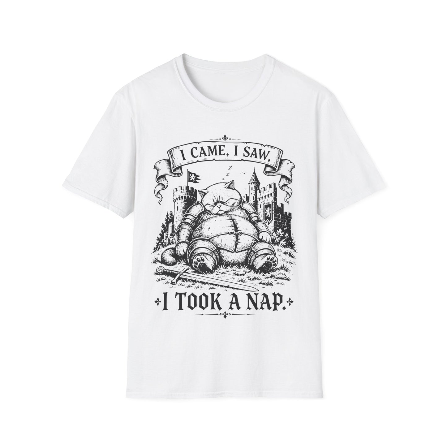 I Came, I Saw, I Took a Nap Funny Medieval Cat Knight T-Shirt