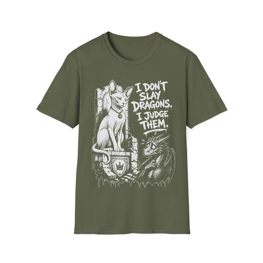 I Don’t Slay Dragons, I Judge Them Funny Sphynx Fantasy Cat T-Shirt