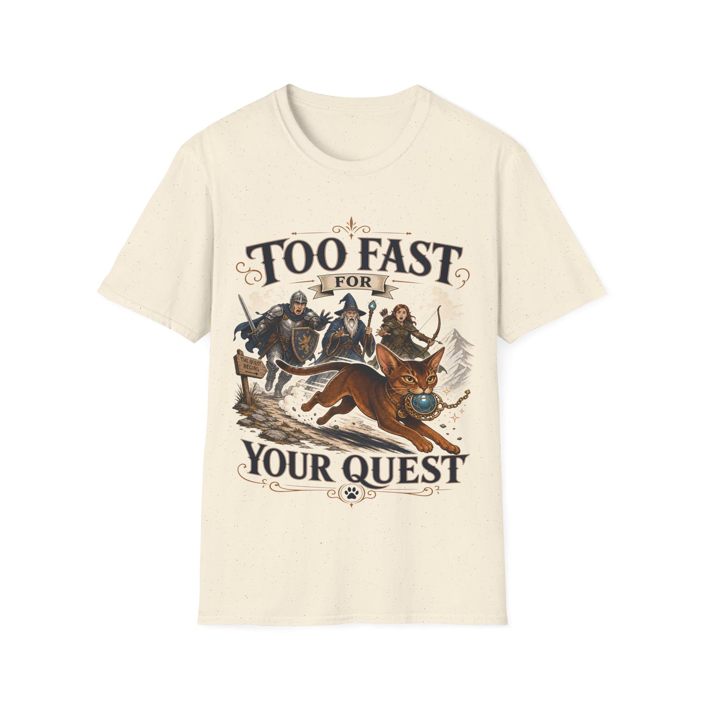 Too Fast for Your Quest Funny Abyssinian Fantasy Adventure Cat T-Shirt
